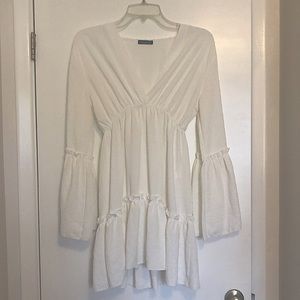 Boohoo White Ruffle Sleeve Dress